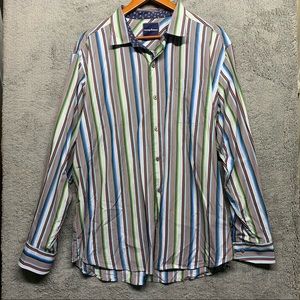 Tommy Bahama Indigo Palms Men's Long Sleeve Shirt Size XL Cotton Striped Collar
